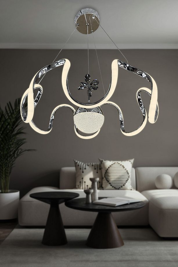 Arya Tek Toplu Led Avize 3 mt Kumandalı Krom - 3