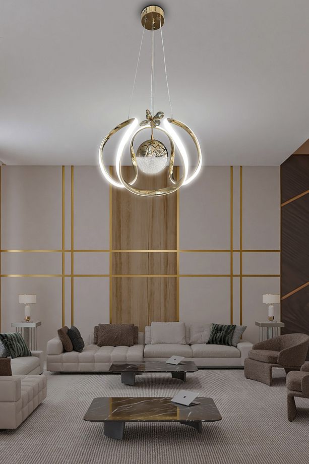Arya Tek Toplu Led Avize 2 mt - Salon & Oturma Odası Avizesi Kumandalı Gold - 1