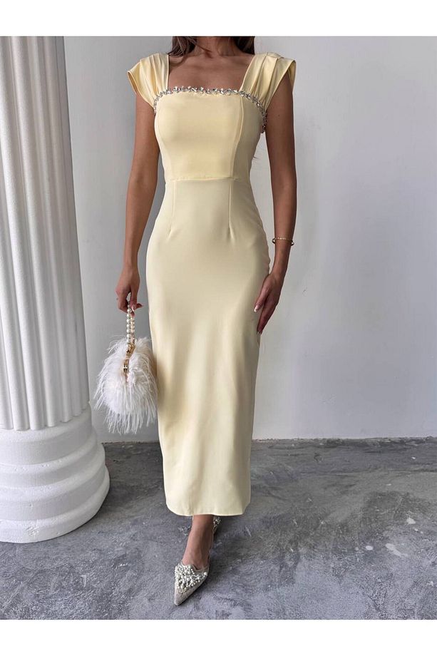 Elenor Uzun Atlas Elbise - 3