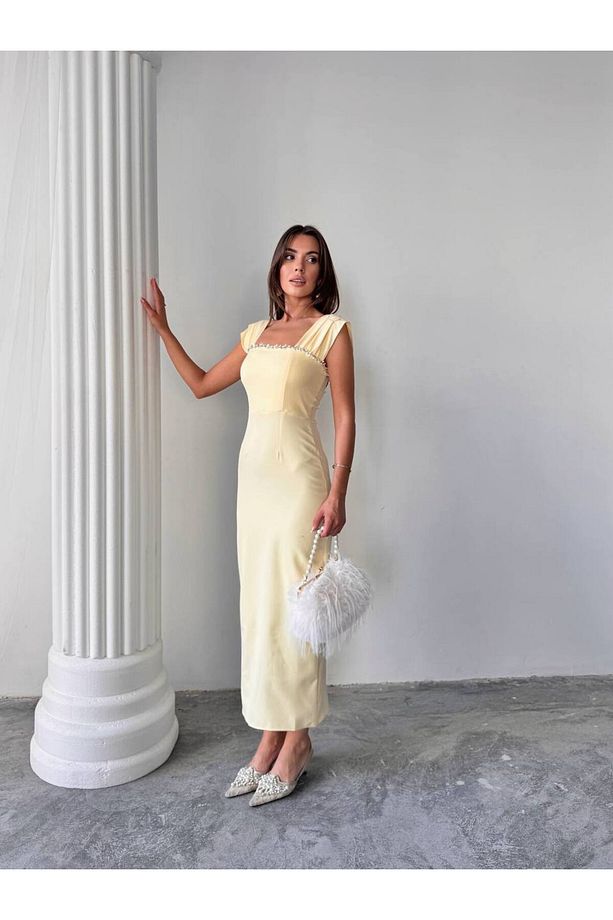 Elenor Uzun Atlas Elbise - 1