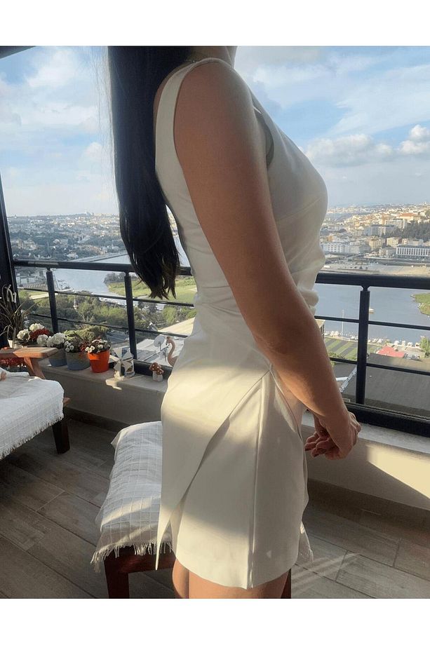 Selora Şort Etek Ekru Mini Elbise - 5