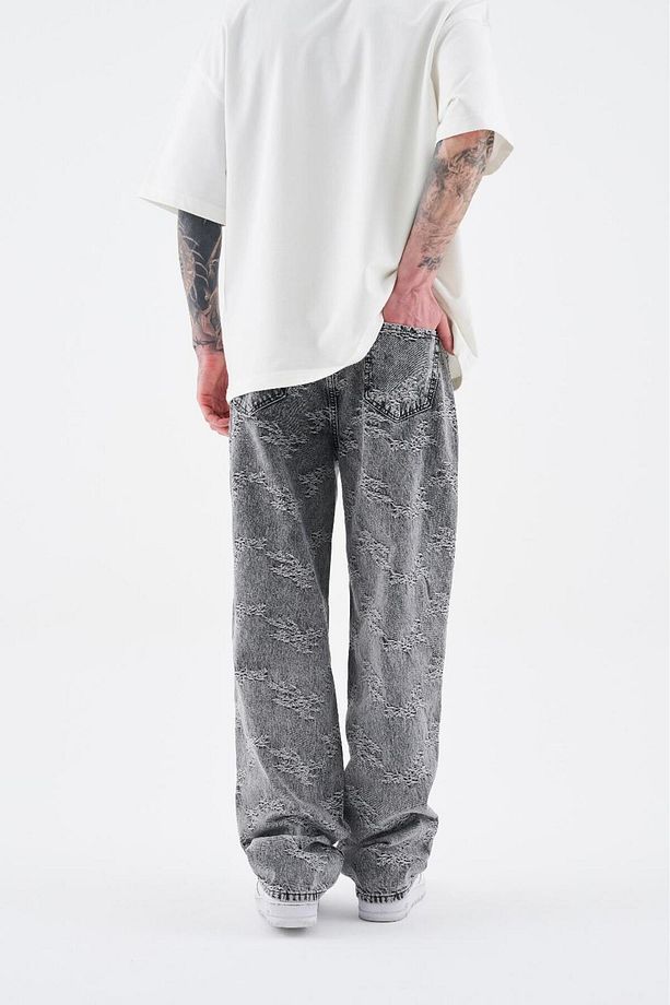 Erkek Flower Patterned Jean ANTRASİT - 4