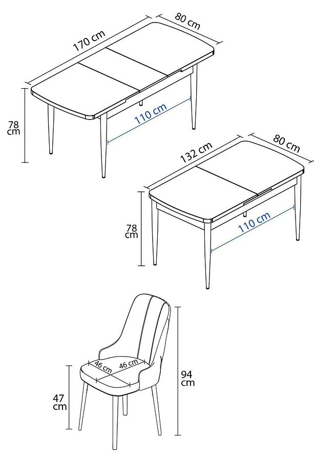 Wessa Serisi 80x132 Açılabilir MDf Siyah Mermer Desen Masa Takımı 4 Siyah Sandalye - 6