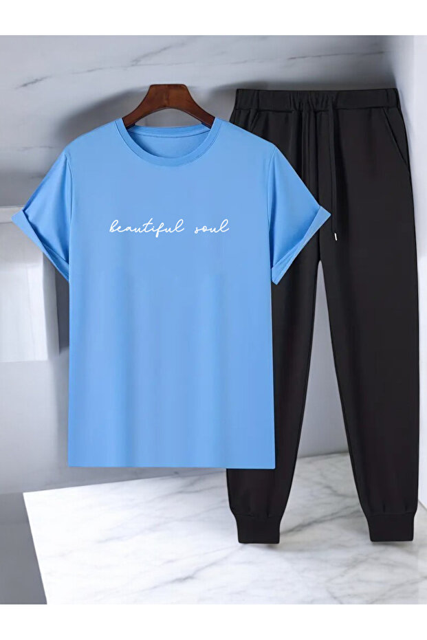 Unisex Beatiful Soul Design Printed Tshirt Tracksuit Set