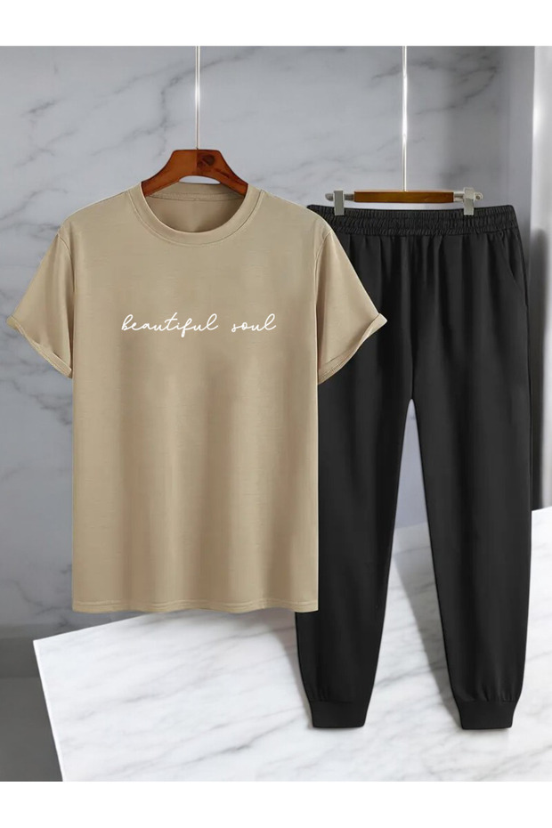 Unisex Beatiful Soul Design Printed Tshirt Tracksuit Set