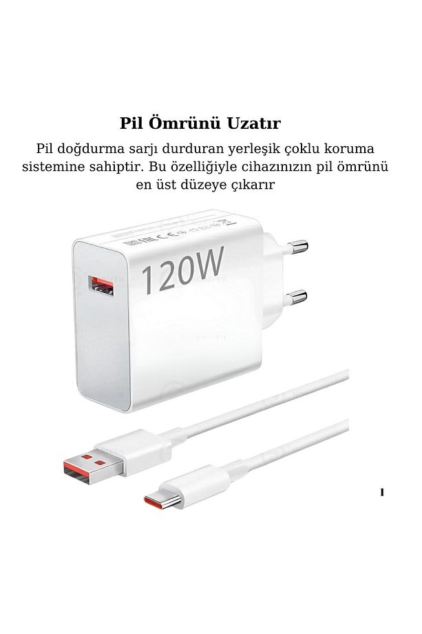 120W Turbo Ultra Hızlı Akım Korumalı Şarj Aleti USB- Type-C Kablo ve Adaptör Şarj Seti - 4