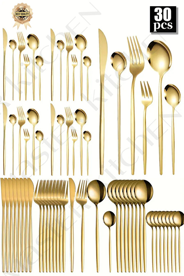 Aurora Gold Stainless Steel Luxury 30-Piece Cutlery Set – for Modern and Stylish Tables