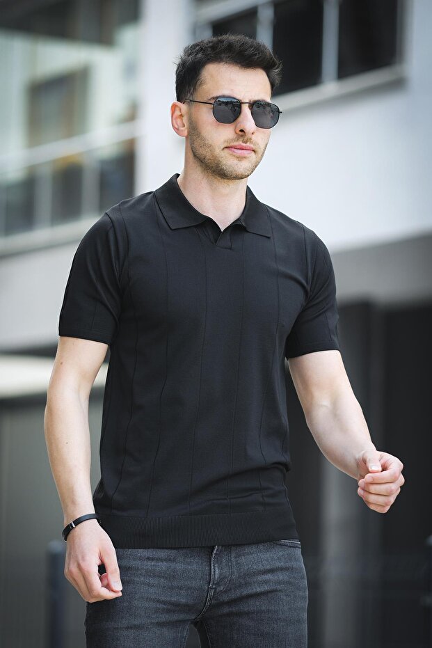 Manquentin Striped Lycra Slim Fit Polo Neck Knitted Men's Knitwear Tshirt