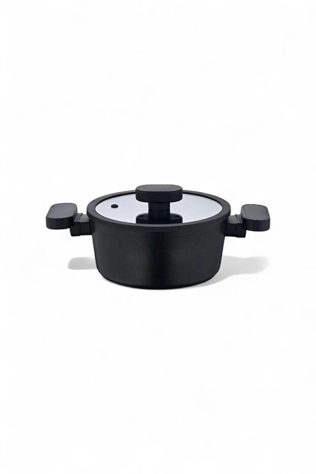 Signature Granite Crush Deep Pot Black 20cm Silicone Rim Lid