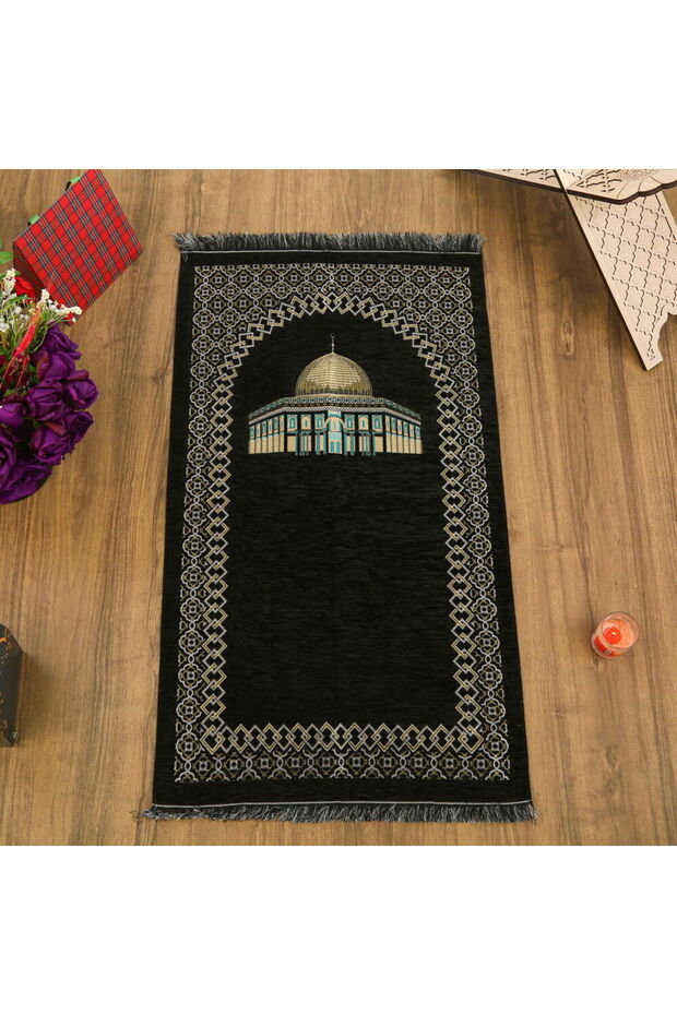 Kubbetus Sahara Luxury Chenille Prayer Rug Black (66X117Cm) 485Gr