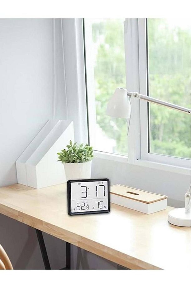 Mıknatıslı LCD HD Dijital Ekran Pilli Mini Saat Alarm Nem Göstergesi Sıcaklık Ölçer - 3
