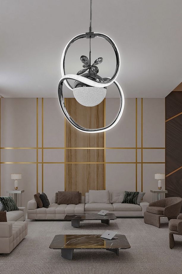 Badem Tek Toplu Modern Sarkıt Led Avize Kumandasız Krom - 2