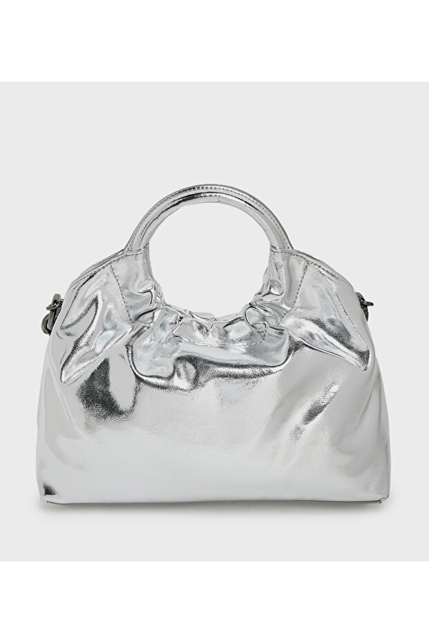 حقيبة يد صلبة باللون الفضي - 2