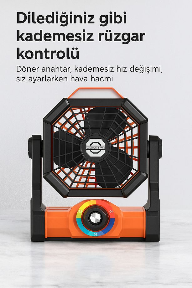 Taşınabilir LED Fenerli Kamp Vantilatörü, Şarj Edilebilir Çadır Vantilatörü X3 - 6