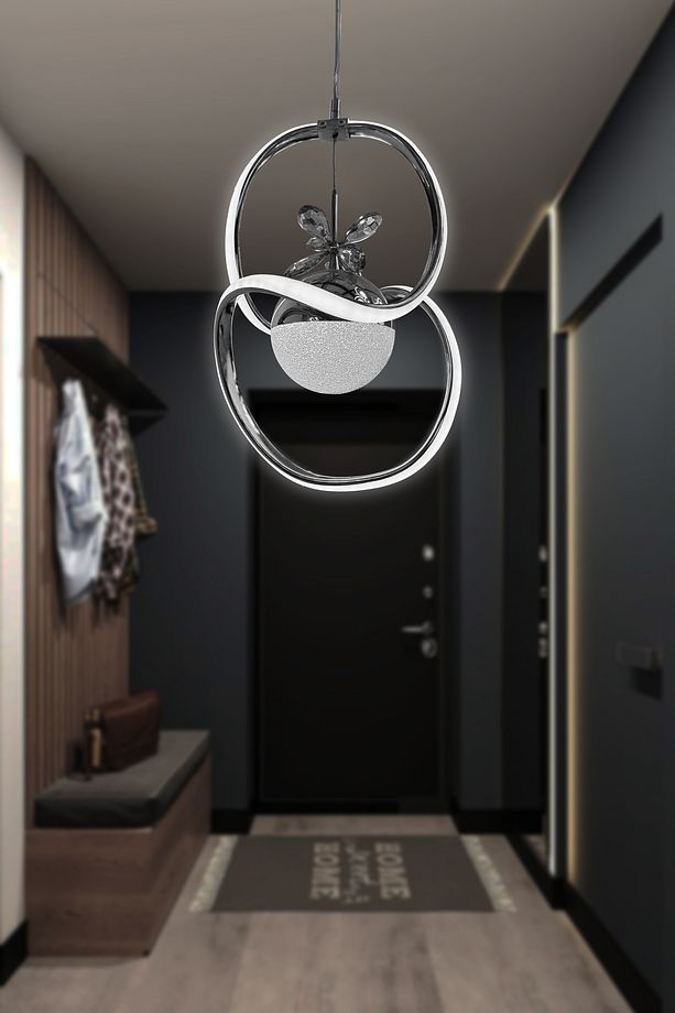 Badem Tek Toplu Modern Sarkıt Led Avize Kumandasız Krom - 1