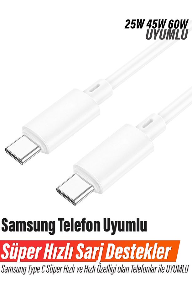 Samsung A33 A34 A35 A53 A54 A55 Type-C den Type-C ye 1 metre Uzun Şarj Kablosu 60W - 1