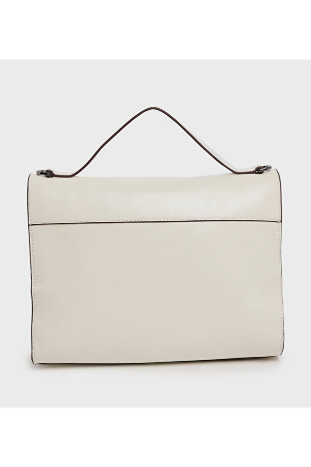 حقيبة يد صلبة باللون البيج - 3