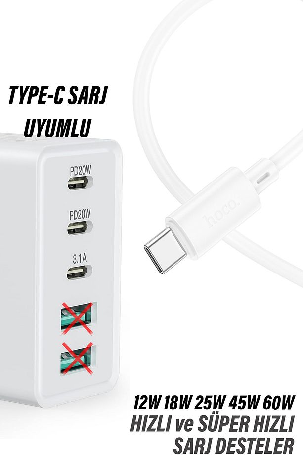 Samsung A33 A34 A35 A53 A54 A55 Type-C den Type-C ye 1 metre Uzun Şarj Kablosu 60W - 2