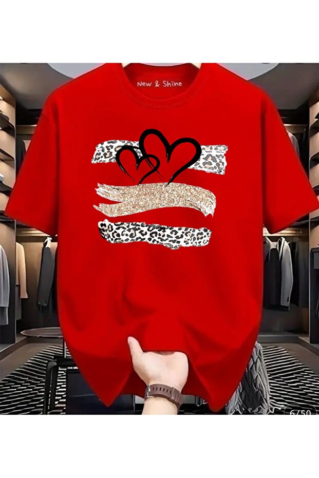 Hearts Printed Oversize T-Shirt