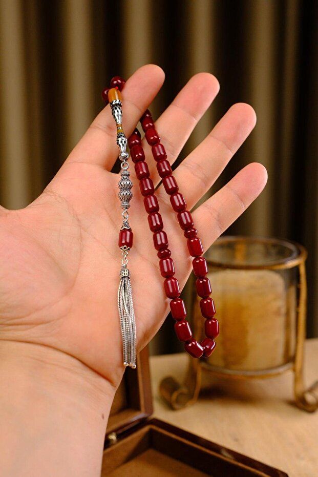 Silver Fakir Master Handcrafted Nakkaş İmame Design Original Crimped Amber Prayer Beads