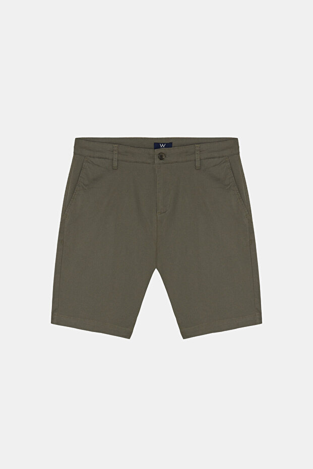 YEŞİL PAMUK ELASTAN DÜĞMELİ BERMUDA - 1