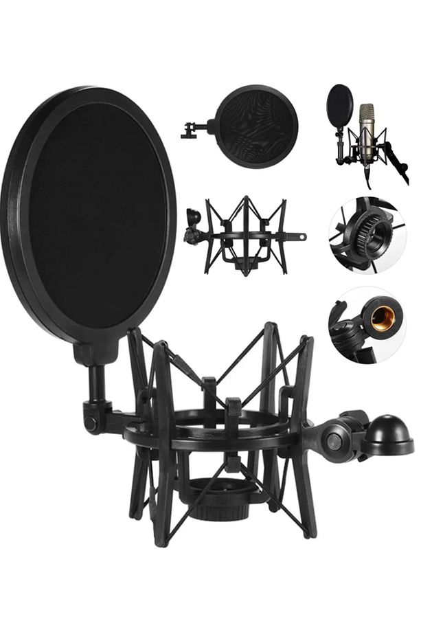 SH101 Mikrofon Tutucu Shock Mount ve Pop Filter - 1