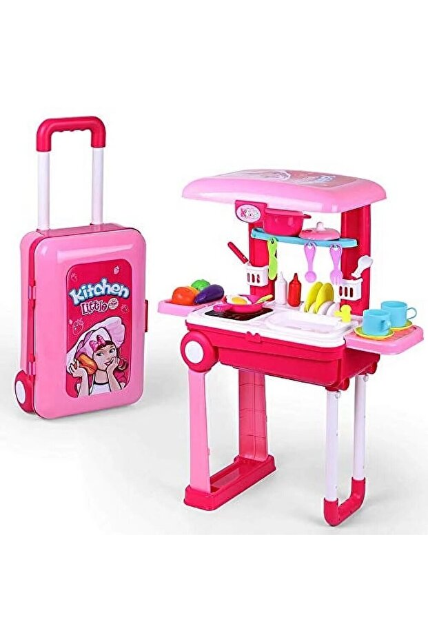 Little Chef 2 in 1 Kitchen Play Set With Suitcase Trolley, Lights & Sound - Multicolour