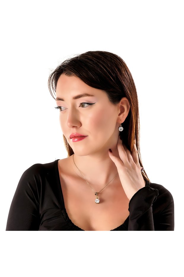 Mystic Luminance Women's 2-Piece Jewelry Set Earrings Necklace Set Copper Hand Made Crystal Stone Does Not Turn Black