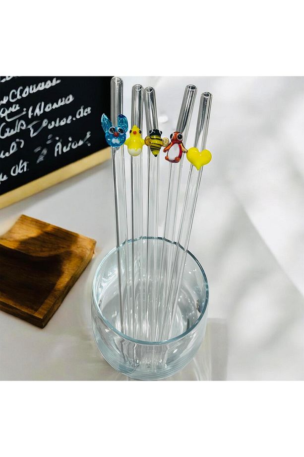 Cam Pipet Şeffaf Pipet Yıkanabilir Figürlü Tasarım Sürdürülebilir Pipet - 5