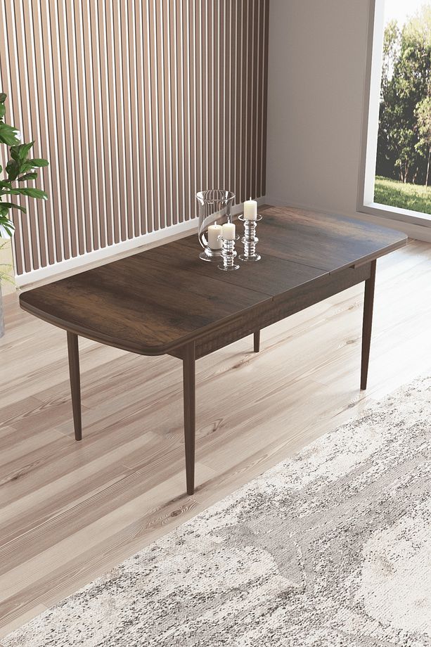 Rozza Serisi 80x132 Açılabilir Suntalam Metal Ayak Barok Ahşap Desen Mutfak Masası,Yemek Masası - 2