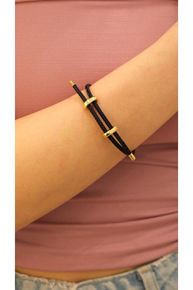Gold Adjustable Steel Accessory Detail Rope Bracelet