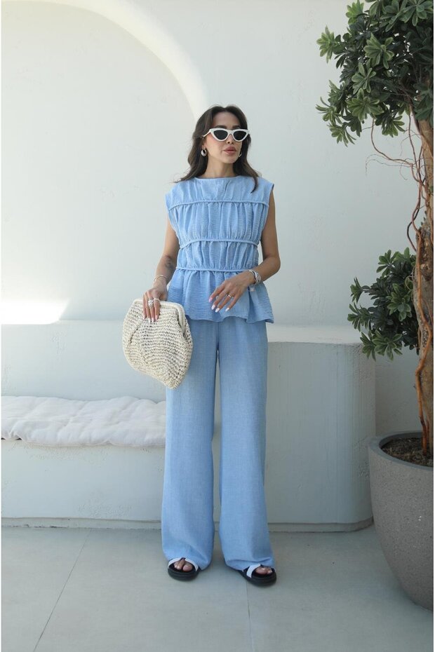 مجموعة سراويل بلوزة ذات طبقة زرقاء - 3