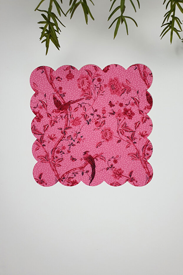 Jolie Flowers Pink Floral Patterned Laser Cut Fabric Cocktail Napkin 1 Piece