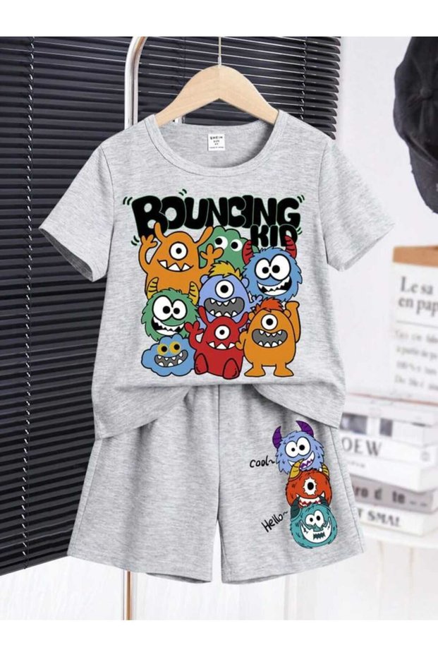 Bounchid Kid Printed Summer Gray 100% Cotton Children's Set