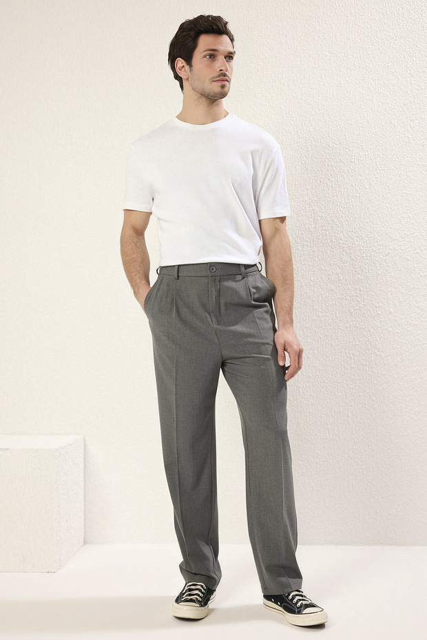 Gri Wideleg Baggy Rahat Kalıp More Sustinable Dokuma Kumaş Pantolon TMNSS25PL00009 - 2