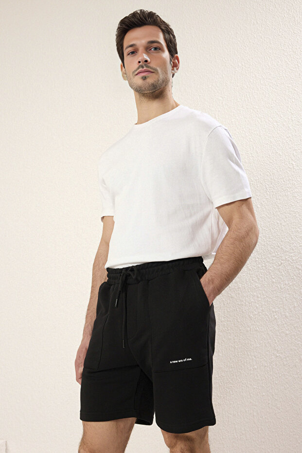 Siyah Regular/Normal Kesim Yazı Baskılı Şort&Bermuda TMNSS24SR00056 - 2