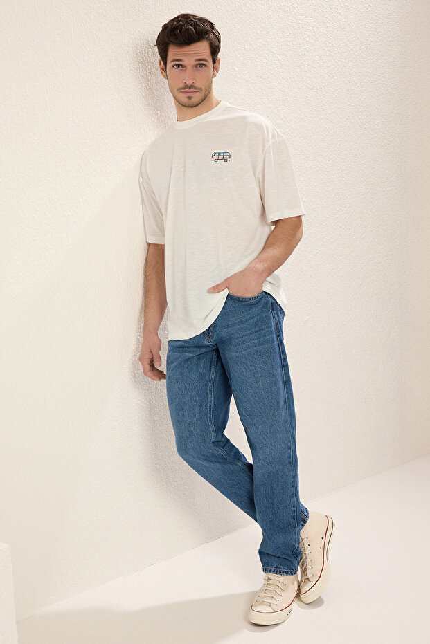 Orta mavi %100 Pamuk Essential Fit Jeans Kot Pantolon TMNAW23JE00104 - 1