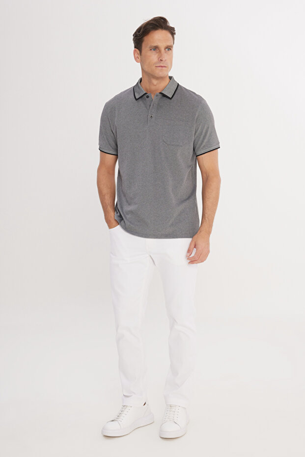 Erkek Çekmeyen Pamuklu Kumaş Regular Fit Rahat Kesim Siyah Kıvrılmaz Polo Yaka Cepli Tişört - 3