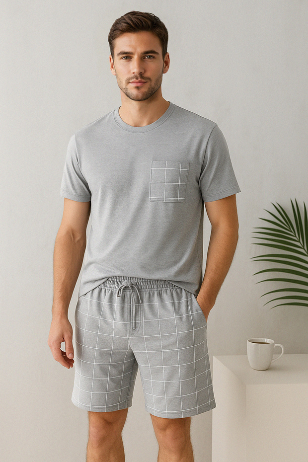 Grimelanj Regular Fit Ekose Örme Şortlu Pijama Takımı TMNSS25PT00034 - 1