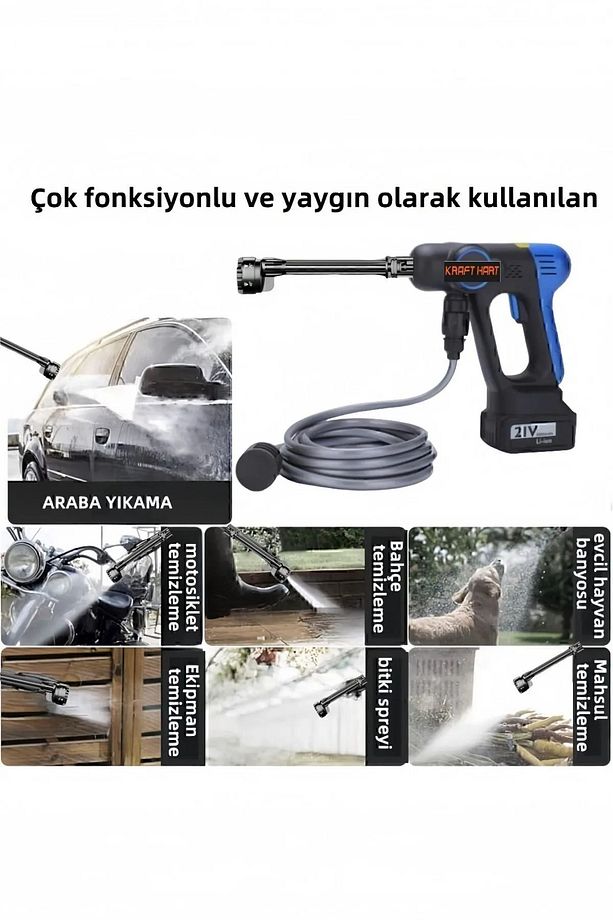 En Yeni Çift Akü Şarjlı Yüksek Basınçlı Oto Araba Bahçe Yıkama Ve Temizleme Tabancası Makinesi Mavı - 1