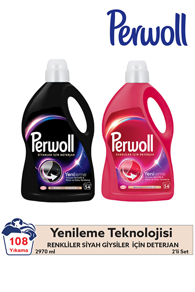 Perwoll Siyah & Renkli Hassas Sıvı Çamaşır Deterjanı 2.97L 2'li set (108 Yıkama)