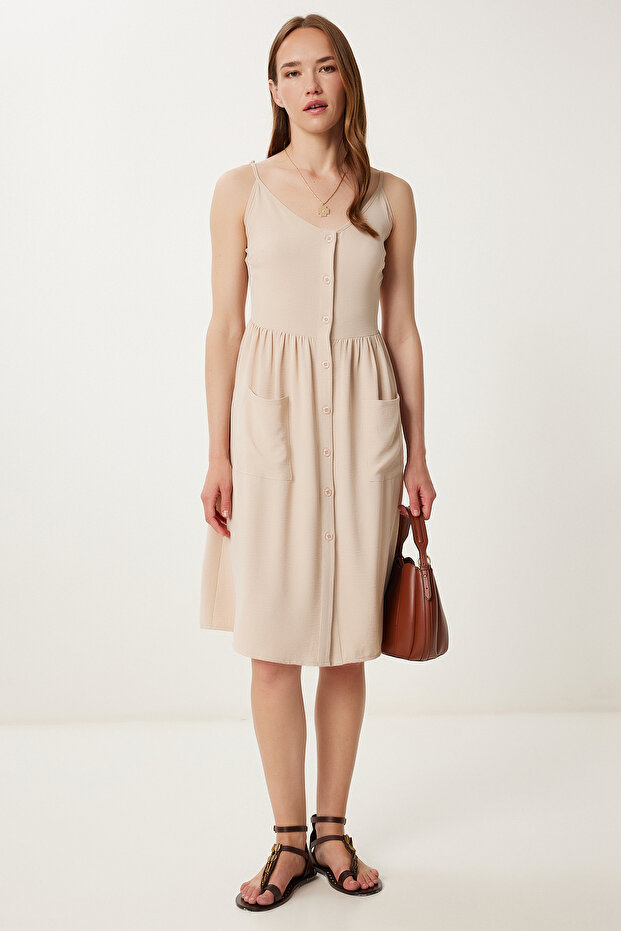 Women's Biscuit Strap Button Summer Ayrobin Dress Gx00007