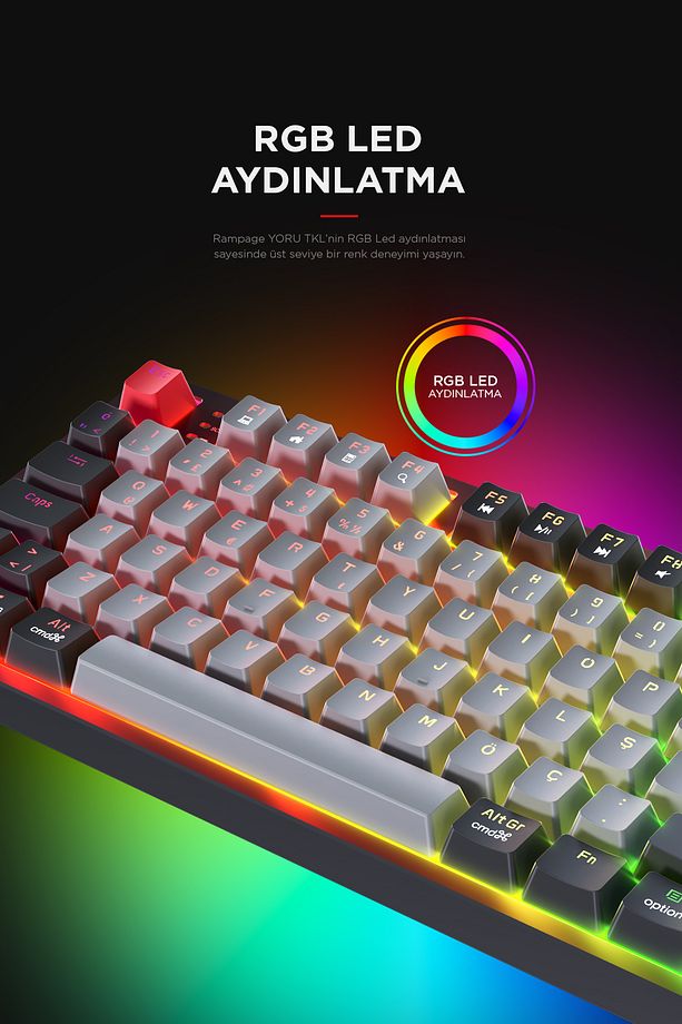 YORU TKL Gri/Siyah Type-C Bağlantılı OUTEMU Red Swich Q Mekanik Gaming Oyuncu Klavye RGB - 3