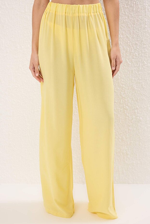 Žlutý tkaný plážový top-souprava kalhot TBESS25AU00003 - 3