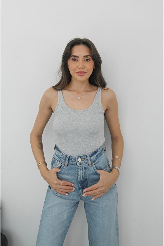 Gray Hollow Collar Undershirt - 1