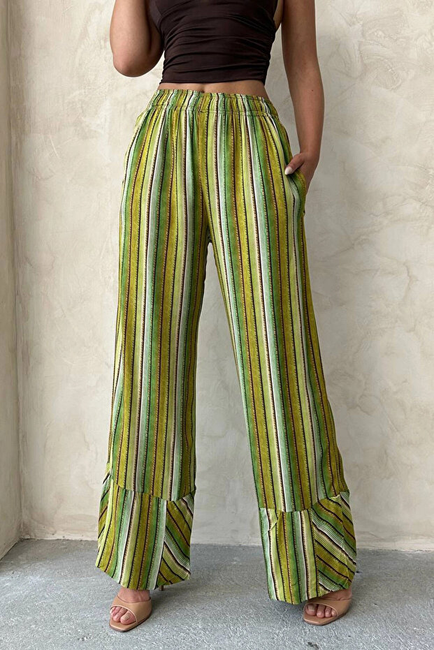 Green Patterned Summer Viscose Pants - 4
