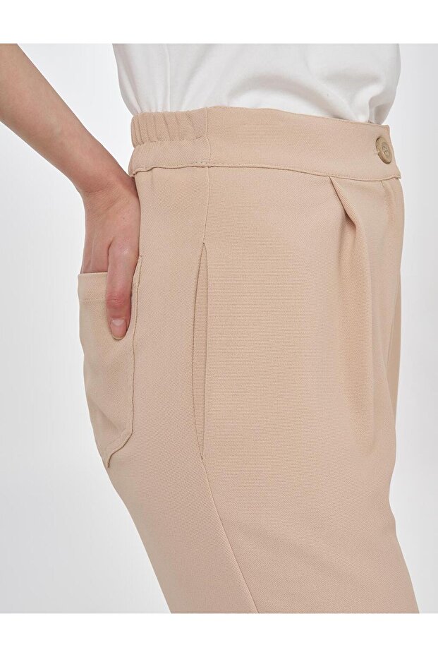 Dikiş Detaylı Krep Pantolon Bej - 6