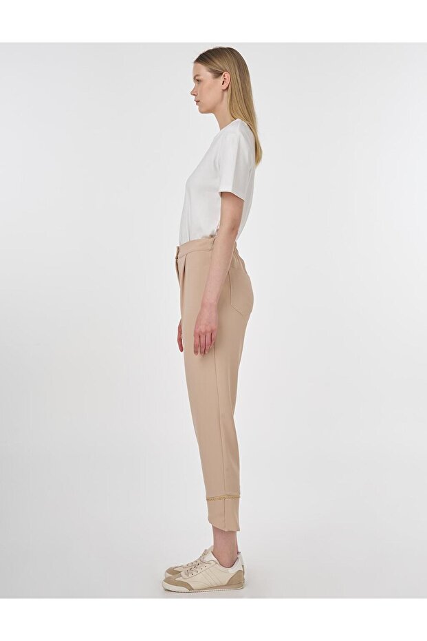 Dikiş Detaylı Krep Pantolon Bej - 3