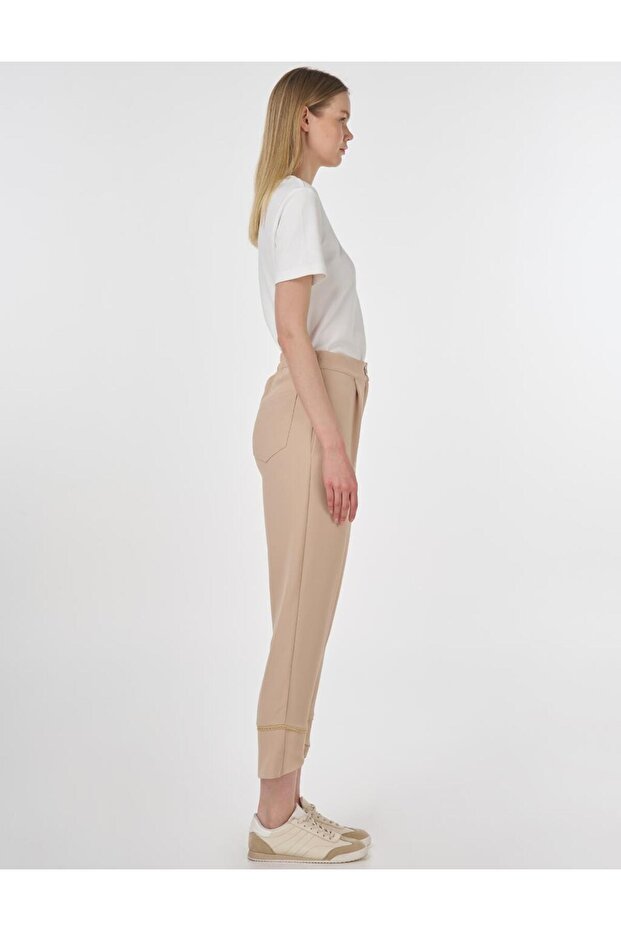 Dikiş Detaylı Krep Pantolon Bej - 5