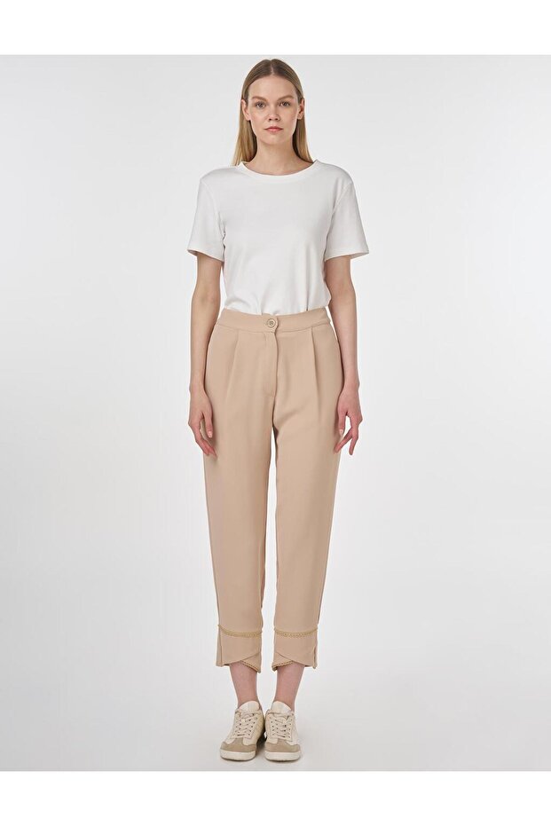 Dikiş Detaylı Krep Pantolon Bej - 2